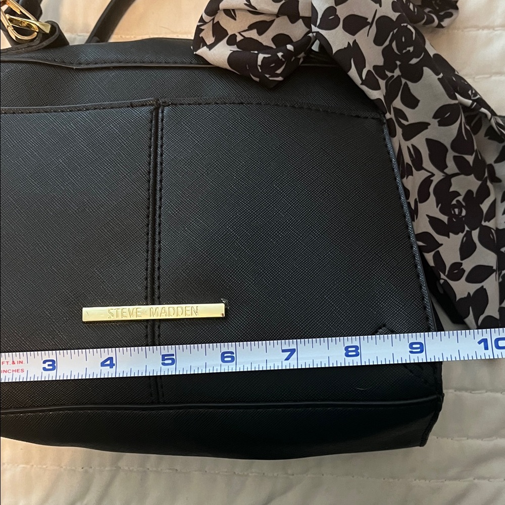Steve Madden Black Satchel with Floral Scarf Accent Shoulder Bag - Picture 10 of 12
